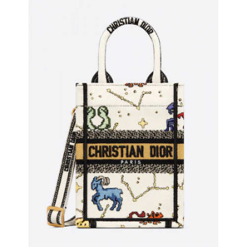 DIOR MINI DIOR BOOK TOTE TELEFONNÍ KAŠEKA V MULTIBAROVEJ LATTÉ S VZORKEM ZVĚROKOPISU S5555CR