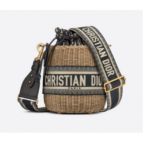 Proutěná kabelka Dior, modrá, šikmá, žakárová, přírodní, M7600C