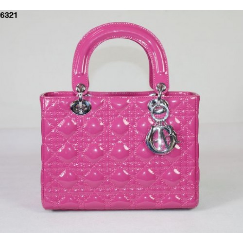 Christian Lady Dior Peachpuff Lakovaná kožená kabelka 6321 stříbrná