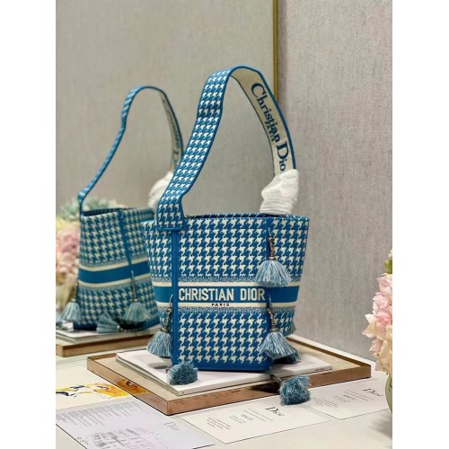 Kabelka Dior Bubble Maple Leaf Embroidered Bucket C1076 modrá