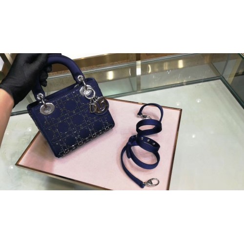 Kabelka Dior Lady Original Silk Satin-Encrusted Satchel 2369 Navy