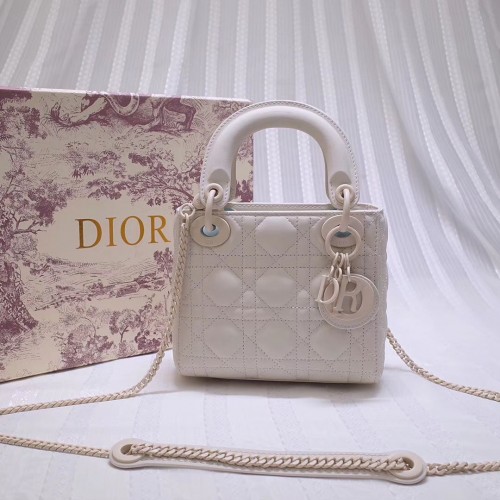 Dior MINI LADY DIOR TELECÍ KŮŽOVÁ KABELKA M0505 Bílá