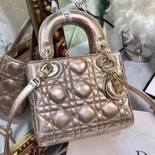 Dior MINI LADY DIOR TELECÍ KŮŽOVÁ KABELKA M0505 šampaňská