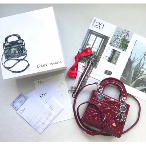 Dior MINI LADY DIOR TELECÍ KŮŽOVÁ KABELKA M0505O vínová