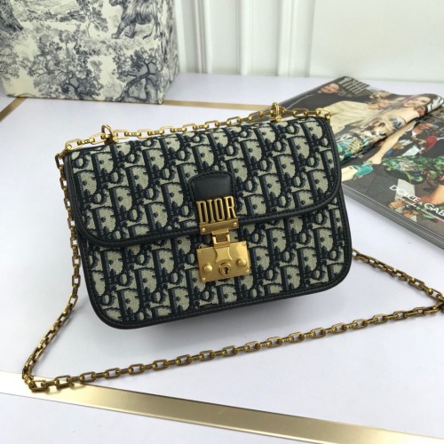 Plátěná kabelka Dior Oblique s chlopní přes rameno S2013 tmavě modrá