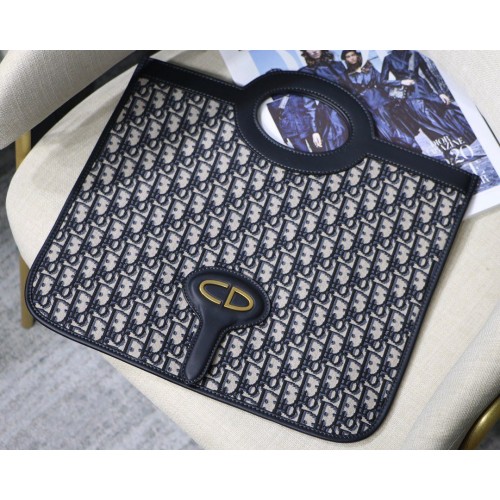 Plátěná kabelka Dior Oblique s rukojetí M9009 modrá