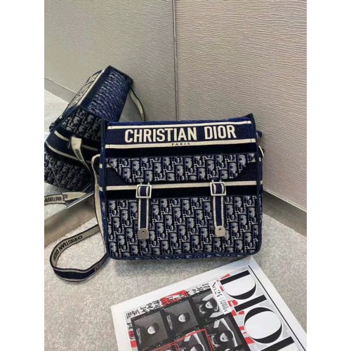 Kabelka Dior Oblique Embroidery DIORCAMP M1291 modrá
