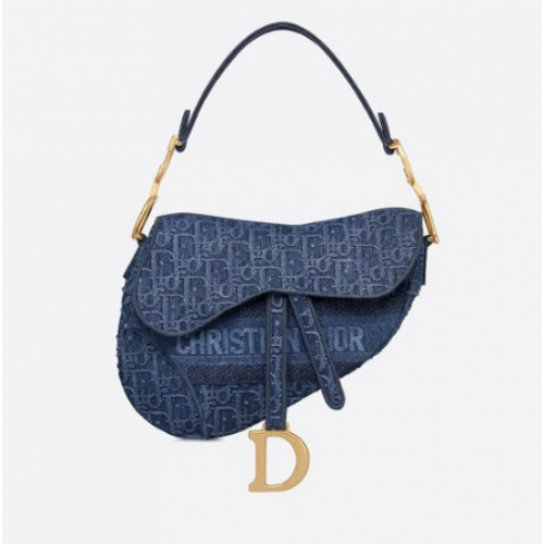 Plátěná taška Dior Saddle Denim Canvas Bag M928 modrá