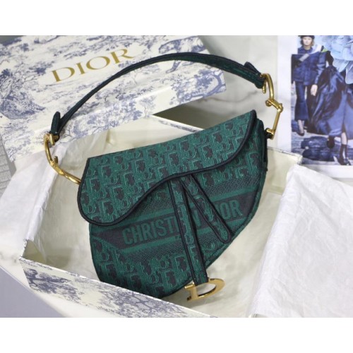 Plátěná taška Dior Saddle Denim Canvas Bag M928 zelená