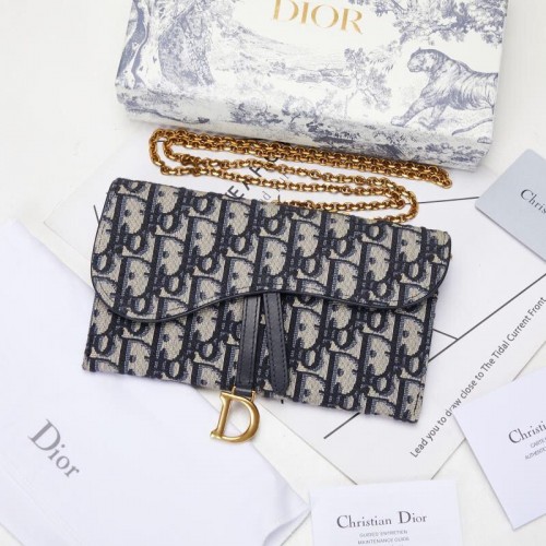 Kabelka Dior SADDLE DENIM CANVAS Chain Clutch S5614 tmavě modrá