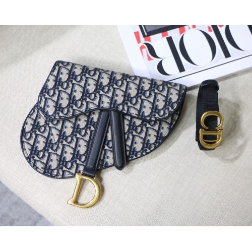 Kabelka Dior Saddle Flat Belt Pouch Oblique Jacquard M0448 modrá