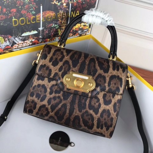 Dolce & Gabbana Leopard Kožená Kabelka S Horní Rukávem DG8588 Hnědá