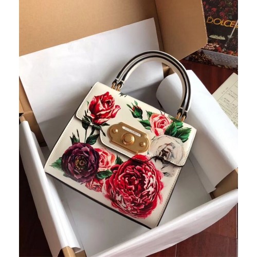 Dolce & Gabbana SICILY Chrysanthemum Calfskin Tote Bags 5588-1 bílá