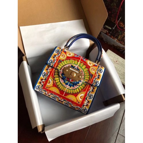 Dolce & Gabbana SICILY Chrysanthemum Calfskin Tote Bags 5588-2 modrá