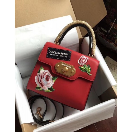 Dolce & Gabbana SICILY Chrysanthemum Calfskin Tote Bags 5588-2 červená