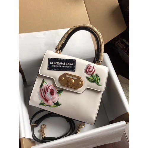 Dolce & Gabbana SICILY Chrysanthemum Calfskin Tote Bags 5588-2 bílá