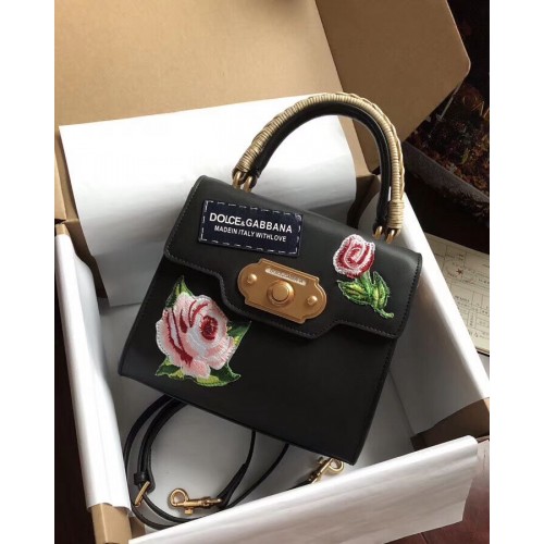 Dolce & Gabbana SICILY Chrysanthemum Calfskin Tote Bags 5588-2black