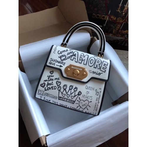 Dolce & Gabbana SICILY Chrysanthemum Calfskin Tote Bags 5588 bílá