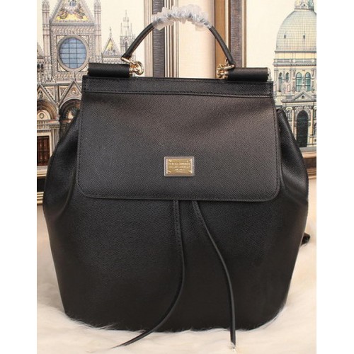 Kožený batoh Dolce & Gabbana SICILY Litchi BB50168 Černá