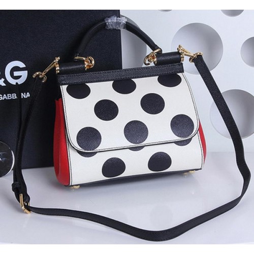 Malá kabelka Dolce & Gabbana SICILY Chrysanthemum Calfskin Tote DG29877 v černé a bílé barvě