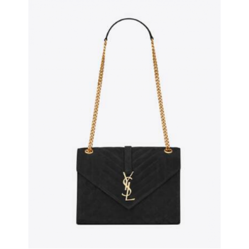 Yves Saint Laurent STŘEDNÍ OBÁLKA Z MIXU MATELASSE SUEDE 487206 černá