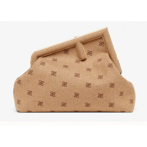 Flanelová kabelka FENDI FIRST MEDIUM s výšivkou 8BP127A béžová