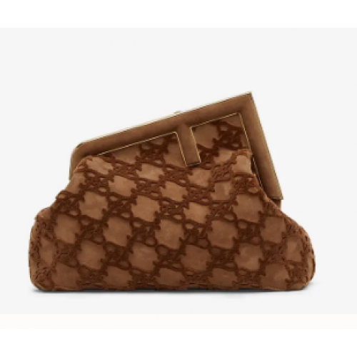 Semišová kabelka FENDI FIRST MEDIUM 8BP127A hnědá