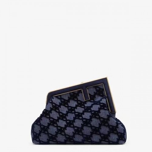 Semišová kabelka FENDI FIRST MEDIUM 8BP127A tmavě modrá