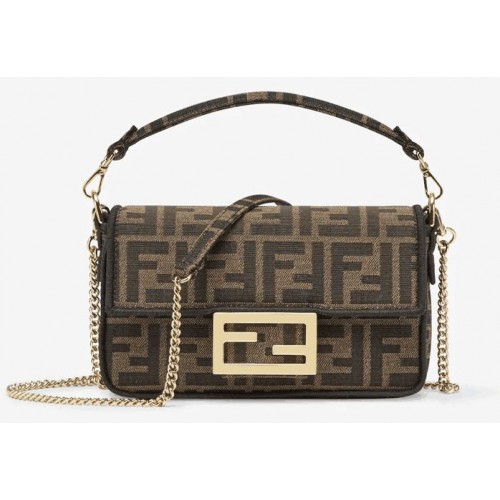 Látková kabelka FENDI MINI BAGUETTE CHAIN FF 8852 hnědá