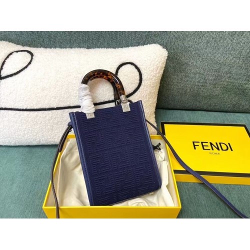 FENDI MINI SUNSHINE SHOPPER FF látková mini kabelka 8BS051AG tmavě modrá