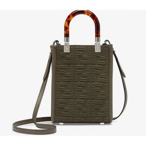 FENDI MINI SUNSHINE SHOPPER FF látková mini kabelka 8BS051AG zelená
