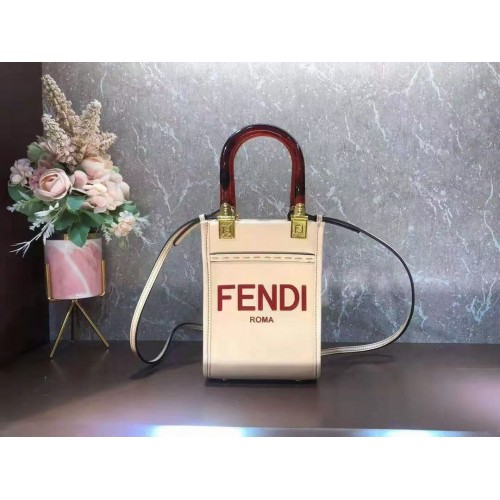 Kožená mini kabelka FENDI MINI SUNSHINE SHOPPER 8BS051ABV béžová