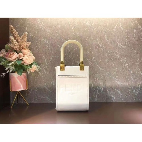 Kožená mini kabelka FENDI MINI SUNSHINE SHOPPER 8BS051ABV béžová