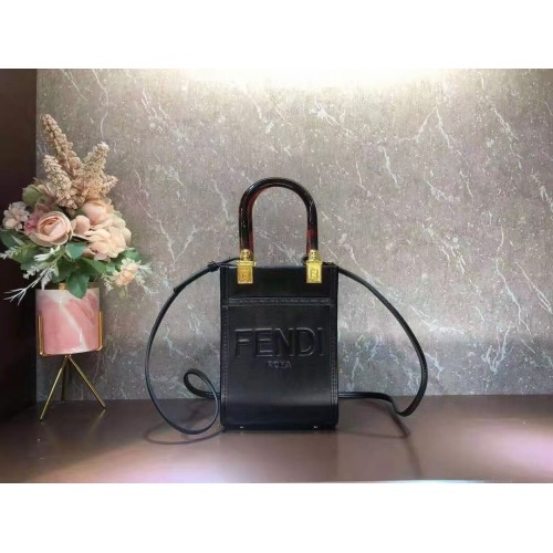 Kožená mini kabelka FENDI MINI SUNSHINE SHOPPER 8BS051ABV černá