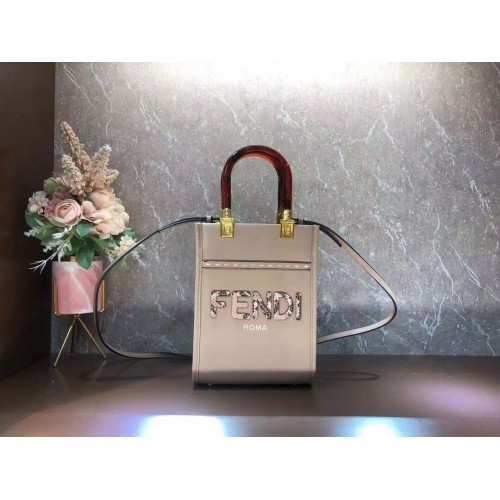 Kožená mini kabelka FENDI MINI SUNSHINE SHOPPER 8BS051ABV šedá