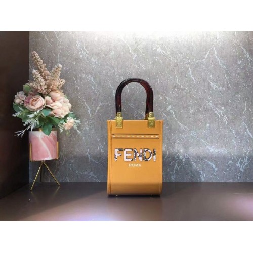 Kožená mini kabelka FENDI MINI SUNSHINE SHOPPER 8BS051ABV oranžová