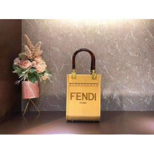 Kožená mini kabelka FENDI MINI SUNSHINE SHOPPER 8BS051ABV žlutá