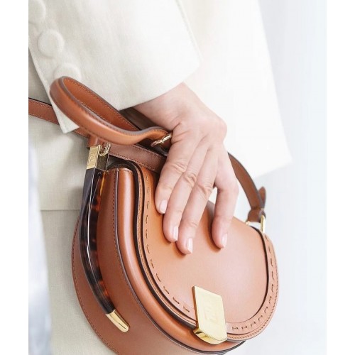 Kožená kabelka FENDI MOONLIGHT 8BT346A hnědá
