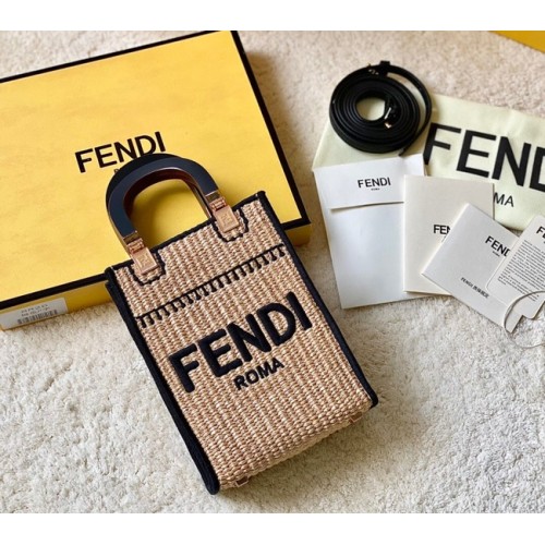 FENDI Mini Sunshine Shopper FF rafiová mini kabelka 8BS051A černá