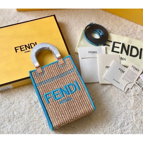 FENDI Mini Sunshine Shopper FF rafiová mini kabelka 8BS051A modrá