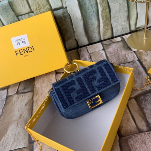 Kabelka FENDI NANO BAGUETTE CHARM z plátěného límce Nappa 7AR844 tmavě modrá