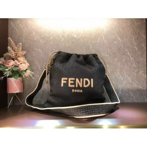 FENDI PACK MALÁ KAZETA Pletená slámová velká taška F1529 černá