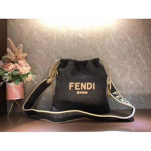 FENDI PACK MALÁ KAZETA Pletená sláma malá kabelka F1529 černá