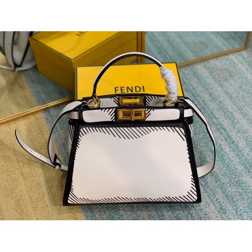 FENDI PEEKABOO ISEEU Střední originální kožená kabelka F1617 bílá černá
