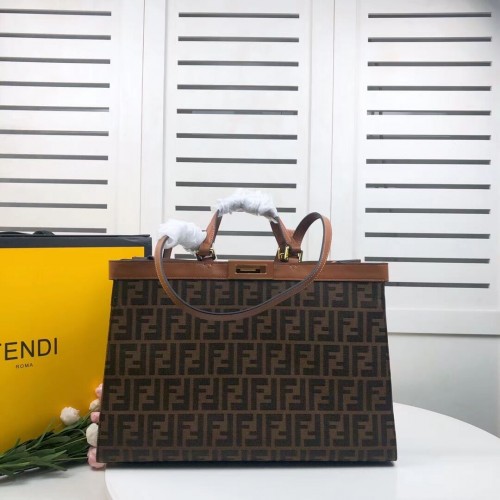 Fendi PEKABOO X-TOTE plátěná taška 8BH374A hnědá