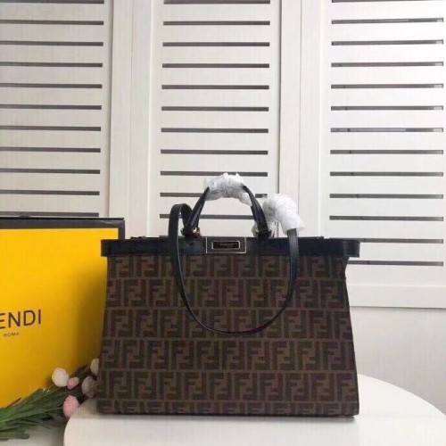 Plátěná taška Fendi PEKABOO X-TOTE 8BH374A hnědá a černá