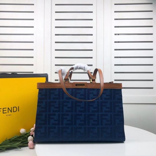 Plátěná taška FENDI PEEKABOO X-TOTE 8BH374A hnědá a modrá