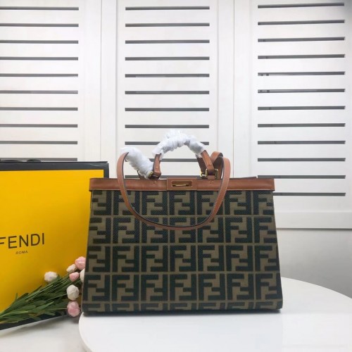Plátěná taška FENDI PEEKABOO X-TOTE 8BH374A hnědá a zelená