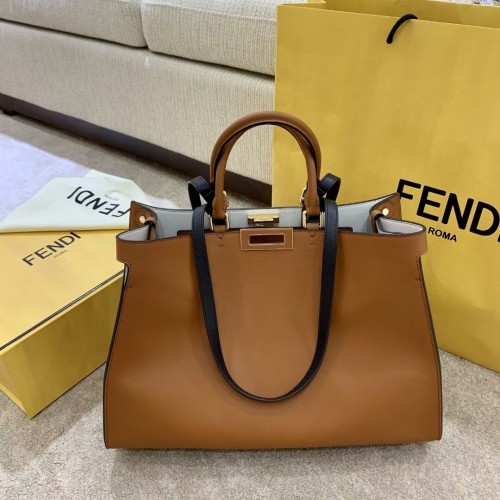 Kožená taška FENDI PEEKABOO X-TOTE F1527 hnědá