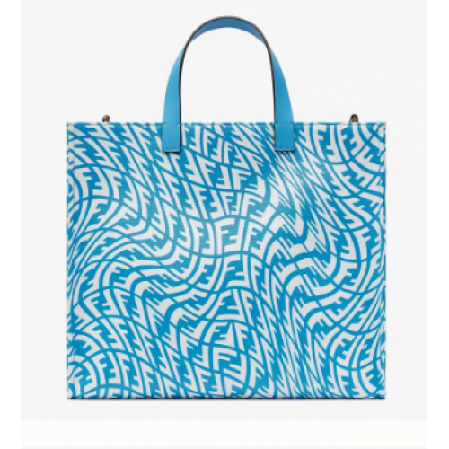 Plátěná kabelka FENDI SHOPPER modrá s glazurou 8BH357AFL